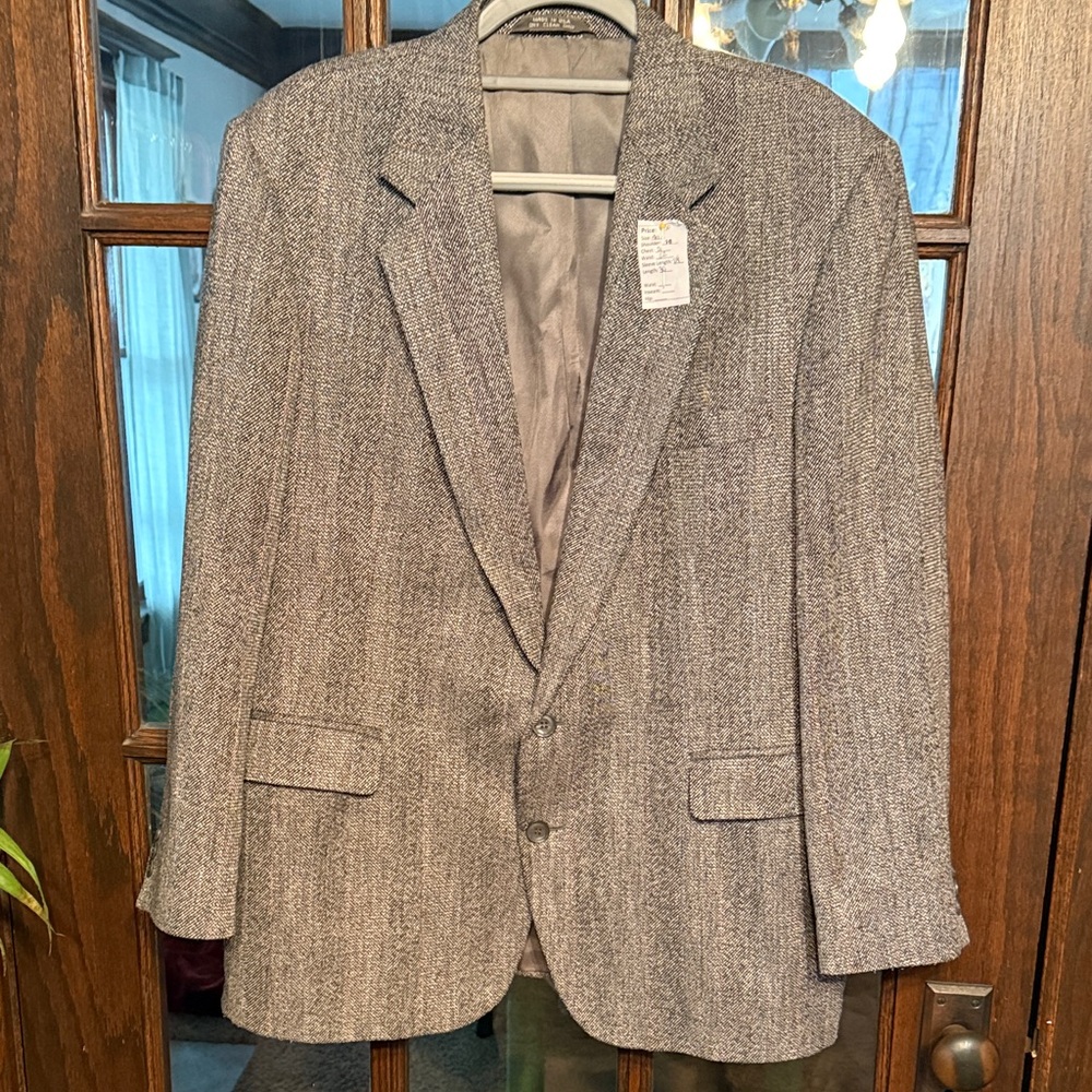 Imperial by Haggar Mens Grey Herringbone Blazer Sport Coat Made in USA‎ Size 40R